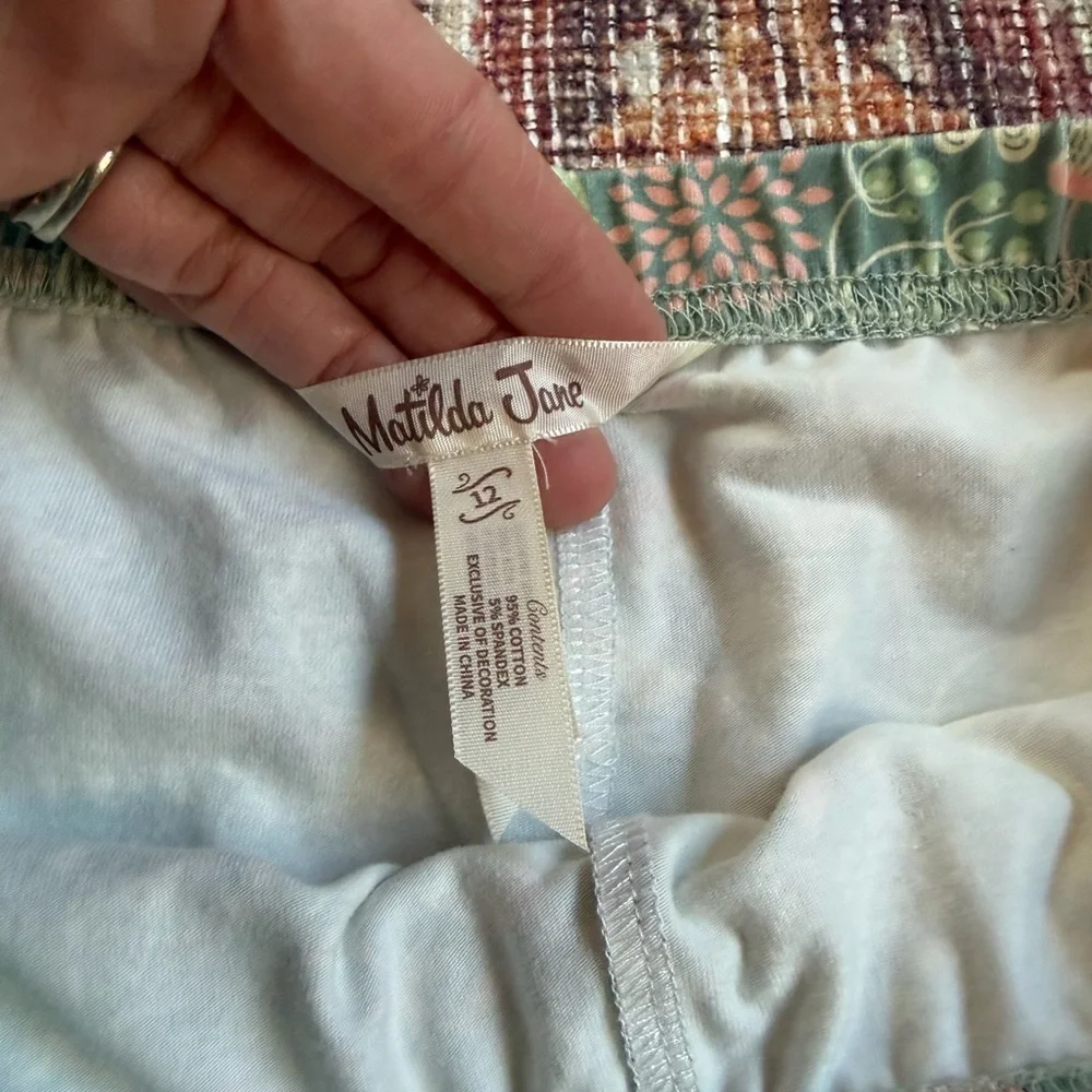 Matilda Jane Girls 12 Big Ruffled Hem Floral & Bird pattern Pants Mint & Pastel